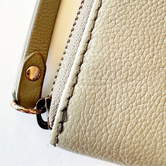 Fossil JORI RFID Tech Wallet Wristlet Taupe‎ Gray w/ Rose Gold Rivets Zip Around - Picture 6 of 13